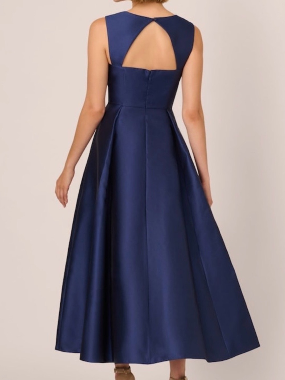 🆕🫐Adrianna Papell Navy Mikado Sweetheart Dress Size14 Formal Midi Fit&Flare Prom - Picture 3 of 17